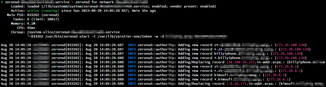 ZeroNSD service status